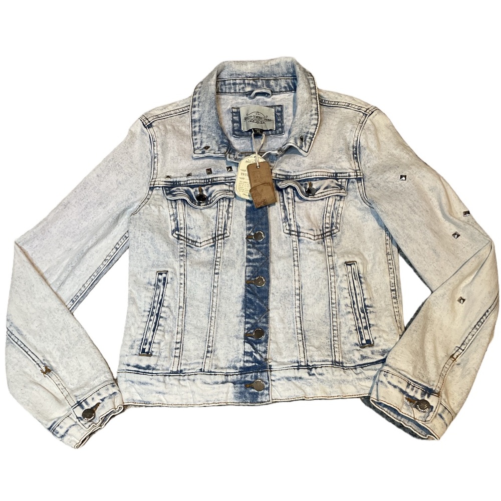 Ashley Vintage Charm NWT custom LightWash hand painted panther stud Denim Jacket
